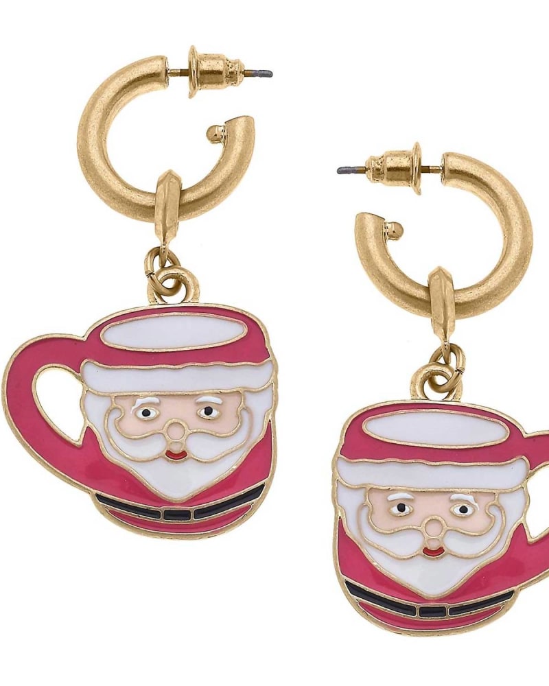 Front of a size O/S Women'S Noelle Santa Mug Earrings in Pink/White in Pink/White by CANVAS Style. | dia_product_style_image_id:331241